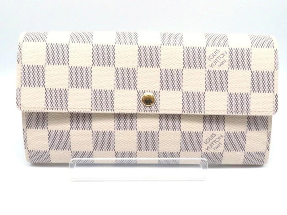 LOUIS VUITTON Wallet Portefeuille Sarah Damier Azur White